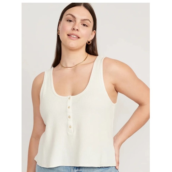 NWT Old Navy Henley Thermal Waffle Knit Scoop Neck Cropped Tank - Picture 4 of 12